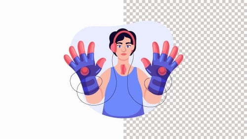 Person Wearing Gloves That Control Robotic Arms Animation Alpha Channel