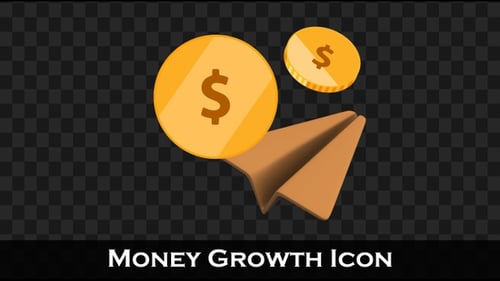 Animated 3D Paper Airplane with Flying Money Coins