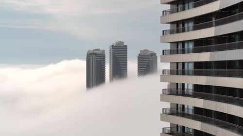8K Skyscrapers Of City Above The Clouds