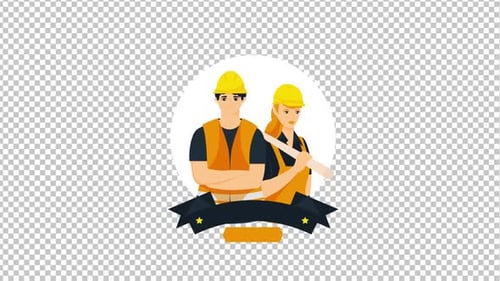 Animated Construction Worker Team in Flat Design Style