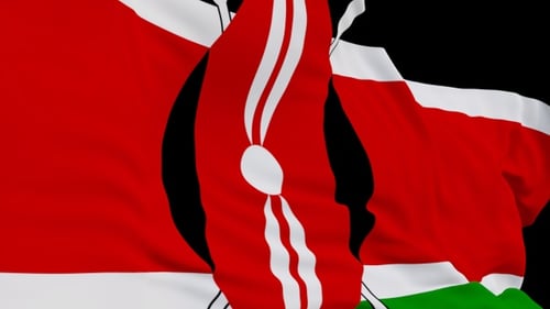 The Kenya flag with alpha channel waving in the wind in slow motion