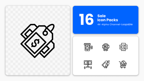 Animated Line Sale and Shopping Icons Pack