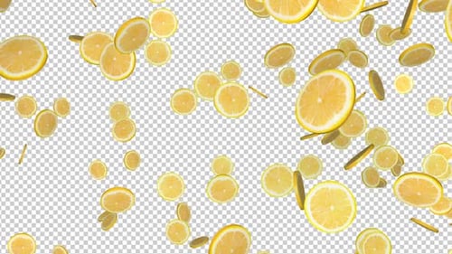 Falling Lemon Slices Animation Background on Alpha Channel, Loop