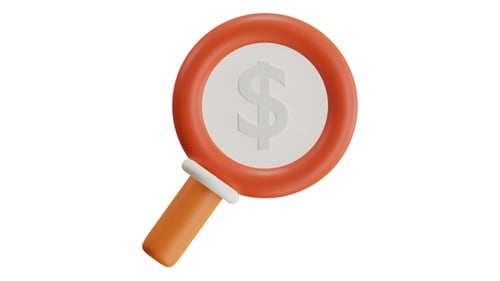 3D Rendering of Magnifying Glass with Dollar Sign for Financial Analysis Concept