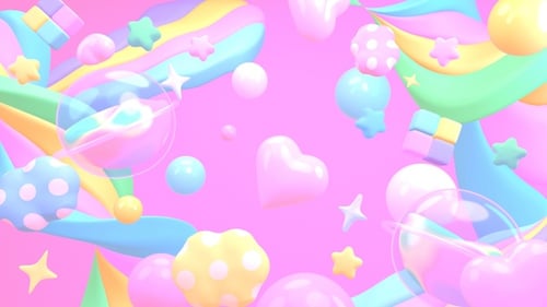 Whimsical Pastel 3D Shapes and Stars Floating Abstract Motion Background