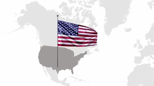 Waving American Flag on Pole with United States Map Background