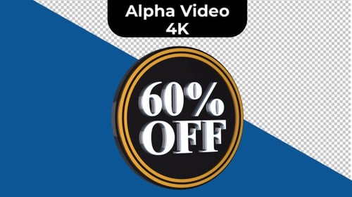 Rotating 3D 60% Off Sales Discount Badge Animation