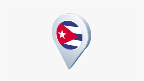 3D Animated Cuba Flag Map Pin for Travel Location