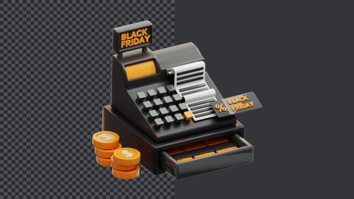 3D Cash Register with Black Friday Sign Animation