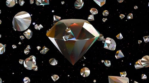 Rotating 3D Crystal Diamond with Falling Gems