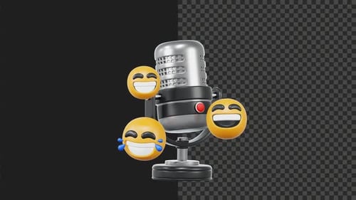 Fondo transparente de divertida animación de podcast en 4K 3D