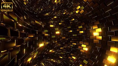 Golden Tunnel of Shimmering Geometric Squares Background