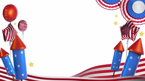 Fourth of July Patriotic Frame with Fireworks and Balloons