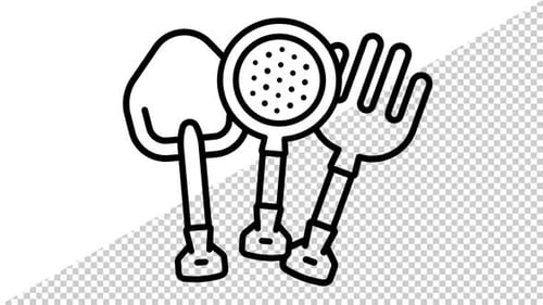 Growing Line Art Animation of Garden Tools