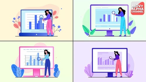 Business Data Analytics Flat Design Animation with Character