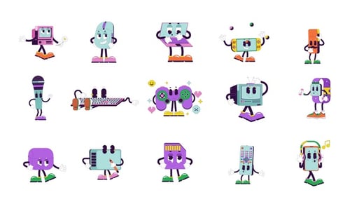 Retro Cartoon Tech Gadget Animated Characters Pack