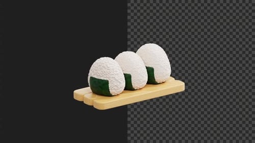 3D Onigiri Transparenter Hintergrund für japanische Lebensmittelanimation