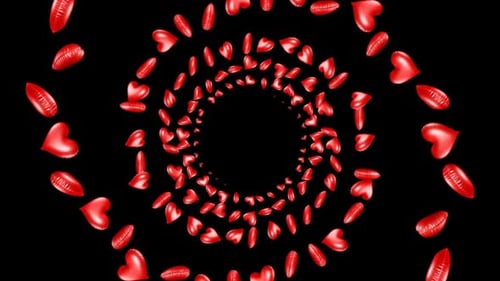 Red Hearts and Lips Swirling Tunnel Loop