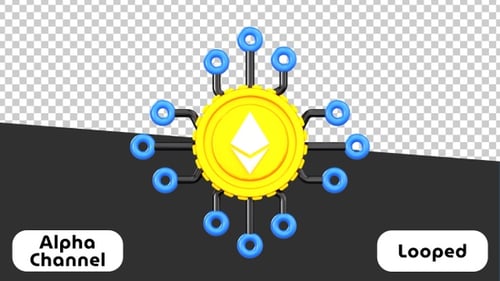 3D Ethereum Cryptocurrency Network Connection Animation | Alpha Channel