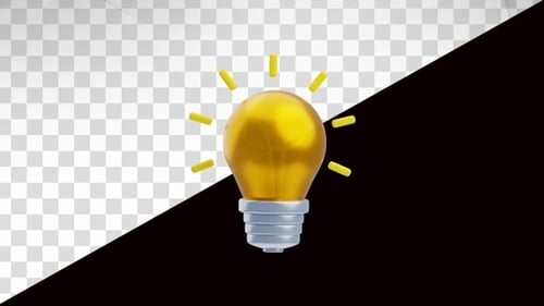Yellow glowing light bulb 3d animation. Ideas Concept