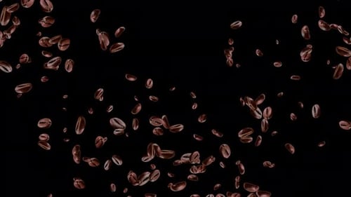 Super Slow Motion Shot of Crashing Coffee Beans on Brown Loop Background.