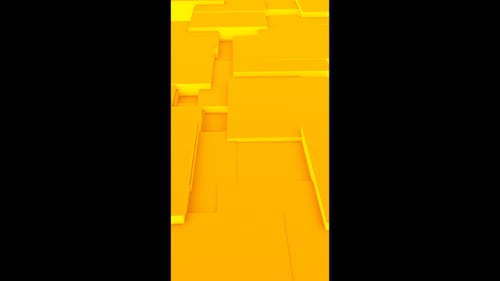 Vertical video yellow cube blocks chaos rotation animation background
