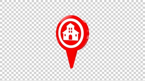 3D Animated Map Pin House Location Icon