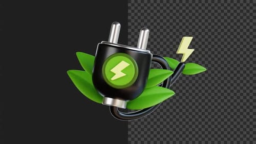 Eco-Friendly Power Plug with Green Energy Leaves 3D Animation