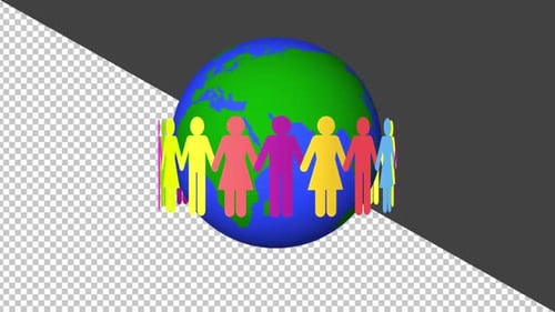 Diverse People Circle Holding Hands Around Rotating Earth