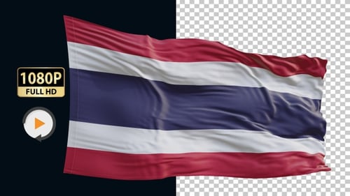 Realistic Waving Flag of Thailand with Alpha Channel