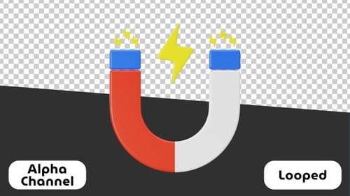 Magnet with Lightning - 3D Electromagnetic Animation | Alpha Channel