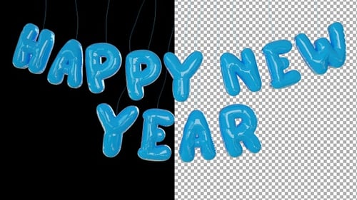 Happy New Year Blue Balloon Text Animation