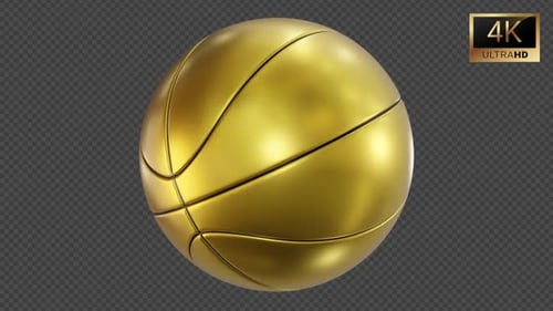 3D Metallic Golden Basketball Rotating with Alpha Channel
