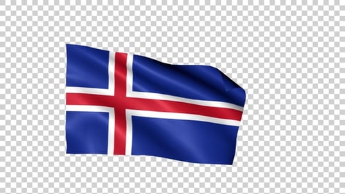 Realistic Waving Flag of Iceland with Alpha Channel