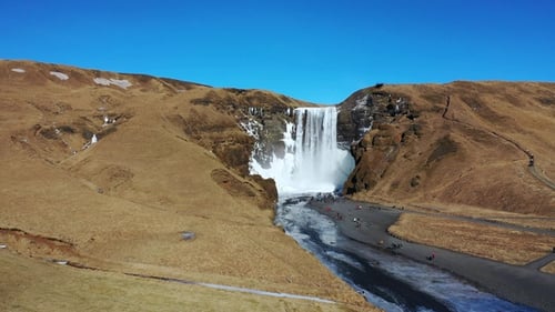Iceland. Nature. Colorful winter landscape. Power and beauty of waterfalls
