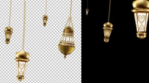 Elegant Golden Islamic Lanterns Hanging Animation with Alpha Channel