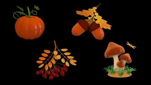 Animated 3D Autumn Nature Elements Pack