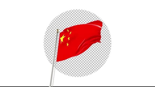 Realistic Waving China Flag on Flagpole Animation