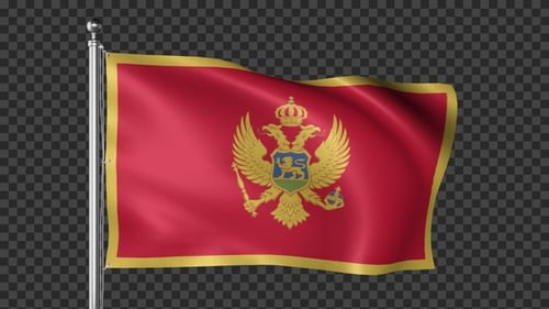 Montenegro Flag Waving on a Flagpole with Gold Border