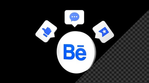 3D Social Media Icons Animation with Rotating Behance Logo