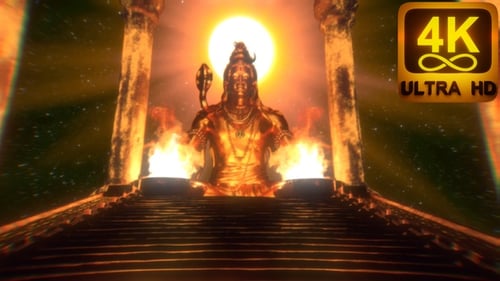 Puissante énergie du feu Lord Shiva Hindu Temple VJ Loop 3D, fond de lune brillante, texture psychédélique