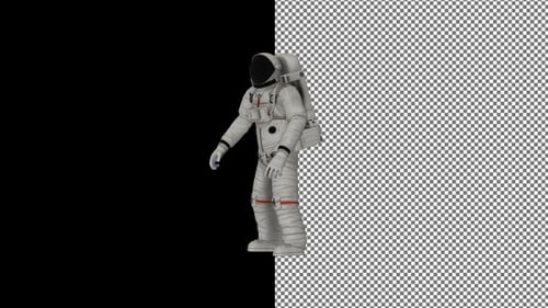 Astronaut floating in space from right to left. Alpha Channel