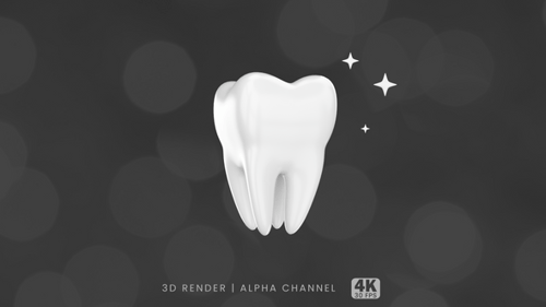Shining White 3D Tooth Animation with Alpha Channel