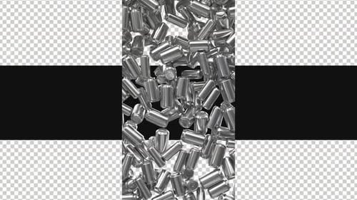 3D Falling Metallic Cans Vertical Alpha Channel Animation