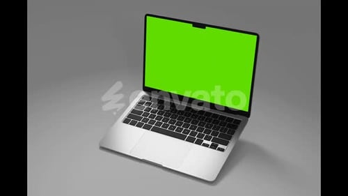 Opening Green Screen Laptop on White Background