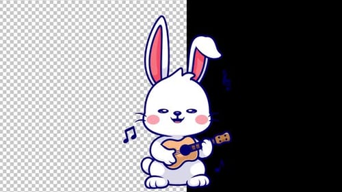 Cute Rabbit Playing Guitar Alpha Channel