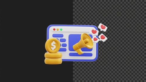 Animated 3D Web Browser with Digital Marketing Business Icons