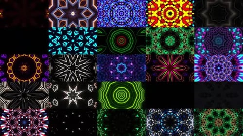 Abstract Neon Geometric Kaleidoscope Backgrounds Loop Pack