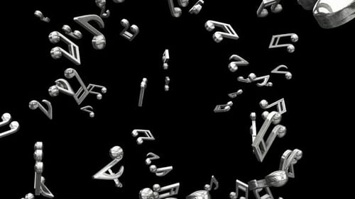 Falling Silver 3D Musical Notes Animation