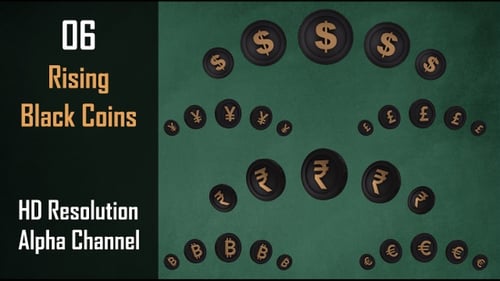 Animated Rising Black Coins with Global Currency and Cryptocurrency Symbols